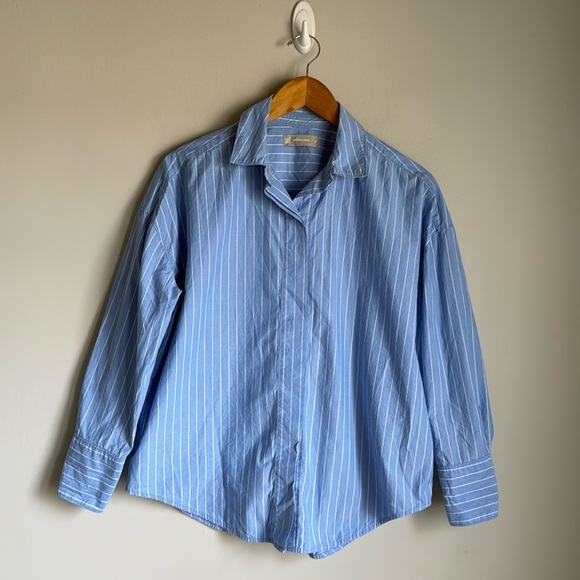 Everlane Blue & White Striped Relaxed Fit Button-Down Shirt XS - Picture 3 of 14